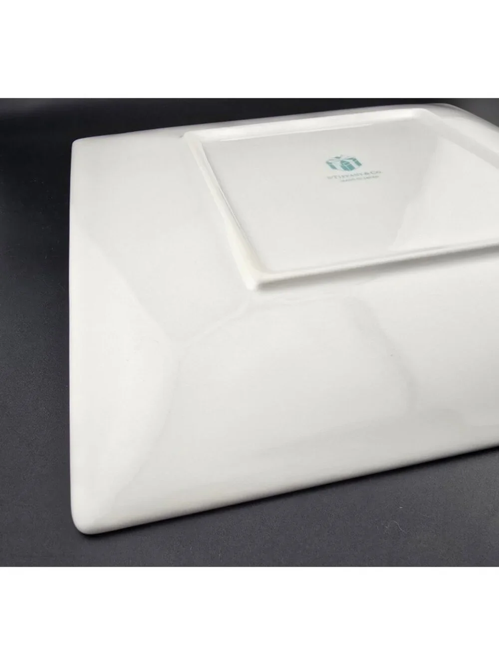 TIFFANY & Co Blue Box Plate Bone China Porcelain White Ribbon Square 10